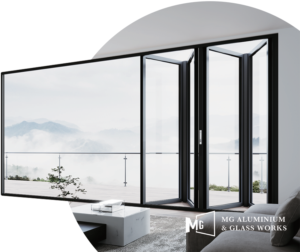 Modern living space with folding glass doors